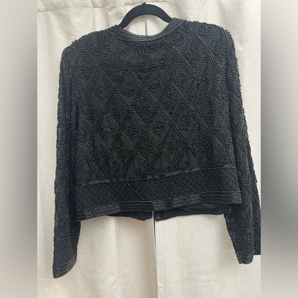 5/$45 Vintage 1980s Night Vogue Oversized Black Beaded Textured Evening Jacket - Picture 1 of 12
